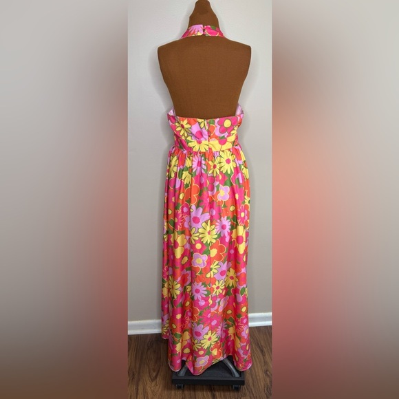 Smak Parlour Floral Halter Maxi Dress Pink Orange Size XL - Picture 5 of 11